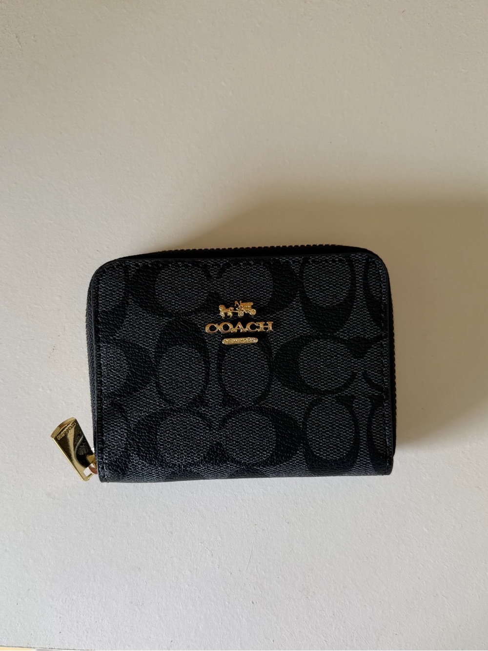Coach Black Signature Zip-Around Wallet with Gold Hardware